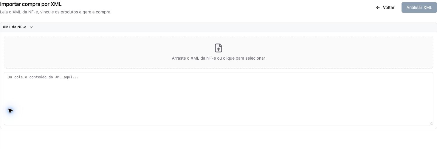 Área de envio do XML de compra